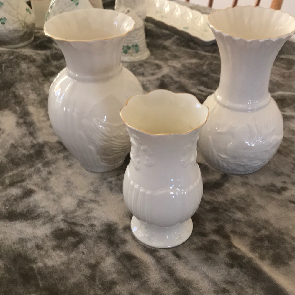 Belleek Collectors Society vases set of 3
